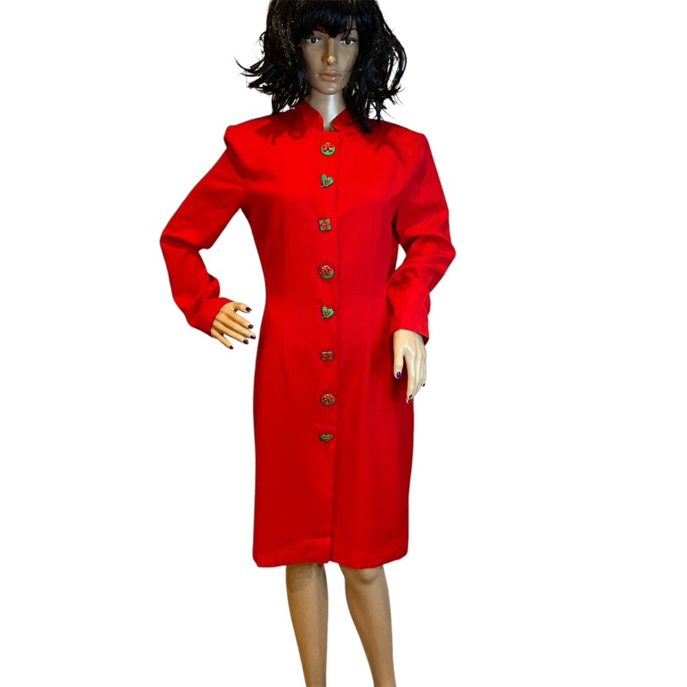 Leslie Lucks 90s Retro Vintage Christmas Xmas Themed Knee Length Dress Sz 8 VGC
